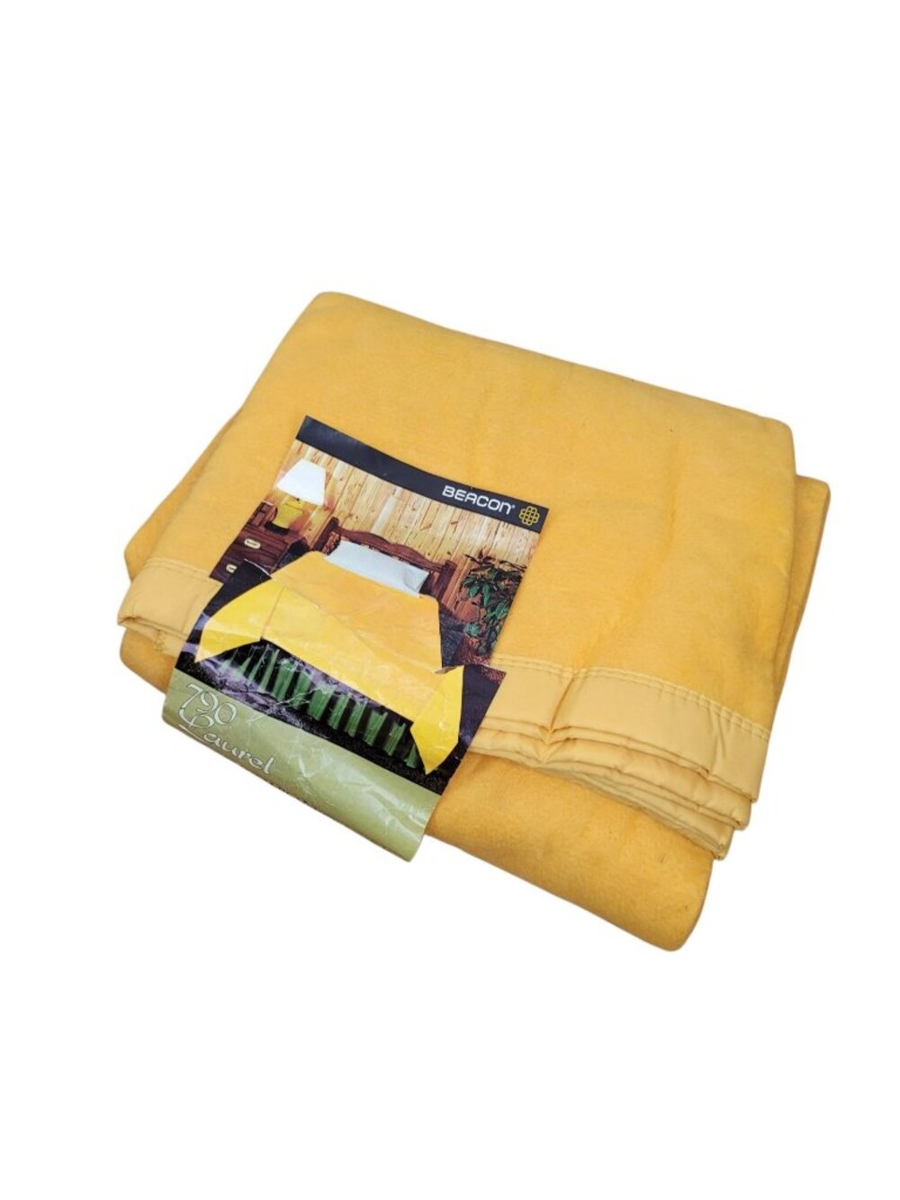 NEW Vtg Beacon BLANKET Fantasy Gold Yellow Acrylic Nylon Satin 72x90" Full Twin